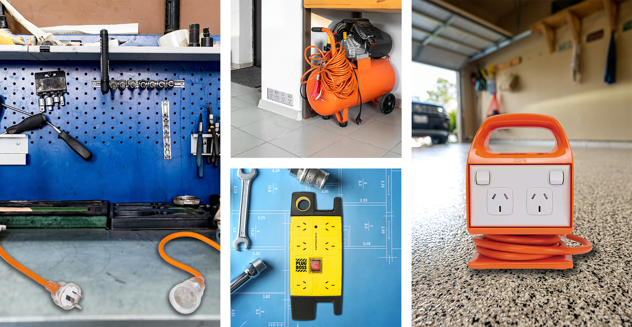 collage of hpm products in garage