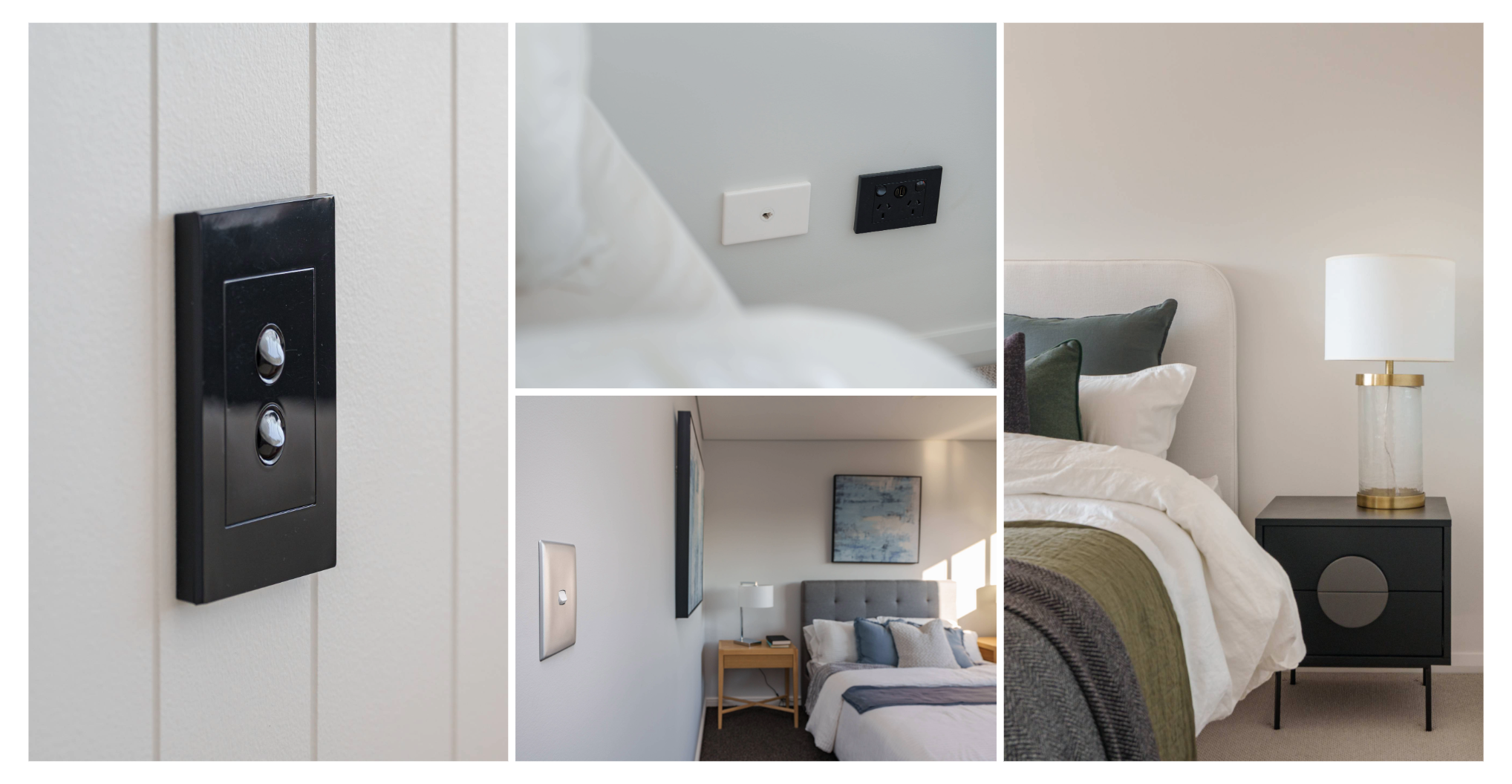 a collage of bedroom with switches
