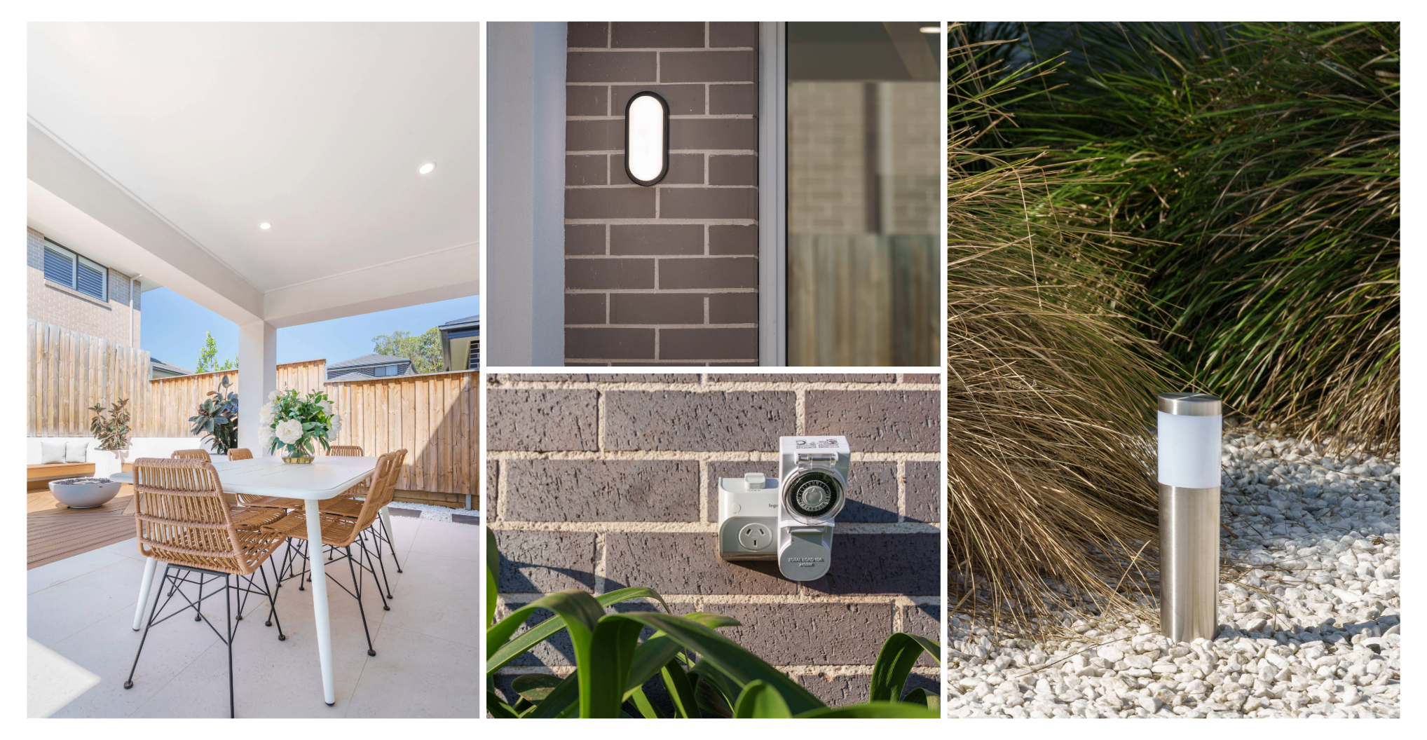 collage of different lighting products for outdoors